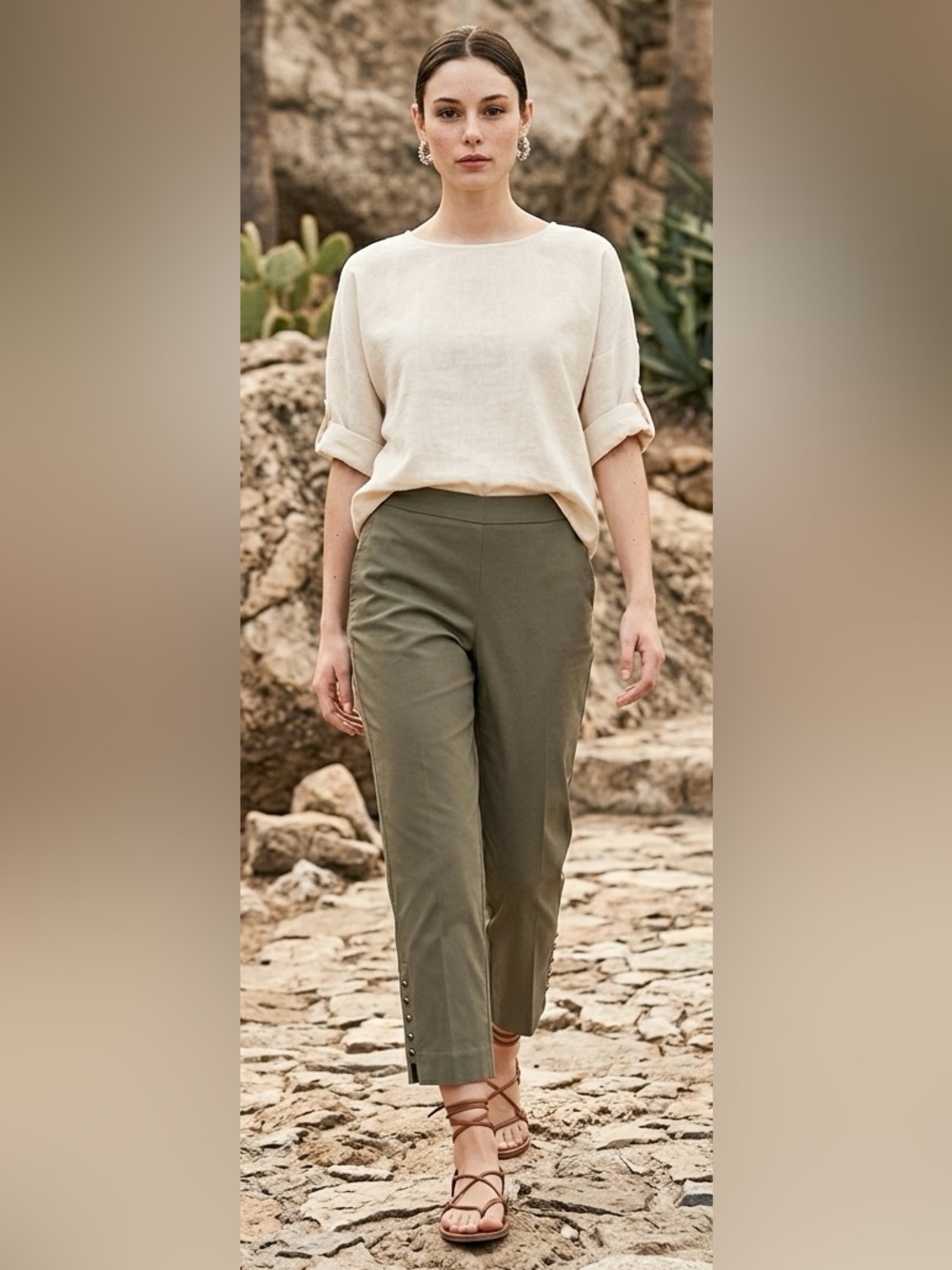 2 for $25 Pants Zac & Rachel Pull On Cropped Pants Army Green Size 14 EUC